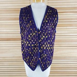 Shelly & Arnold purple woven front vest Vintage 80s